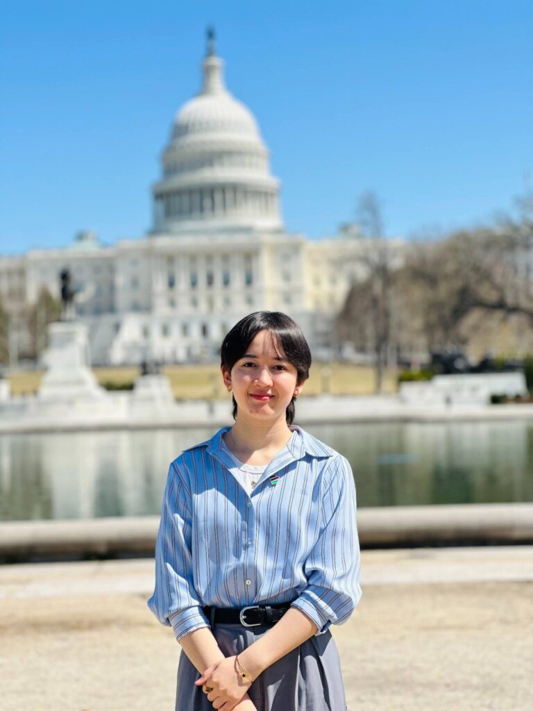 Humaira, an ASRF student, standing outside the United States Capitol
