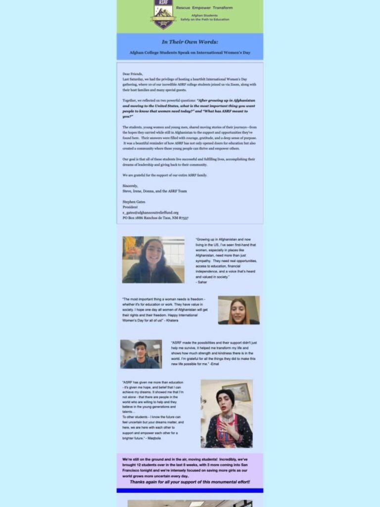 Cover of the ASRF newsletter: Updates from Our International Women’s Day Event
